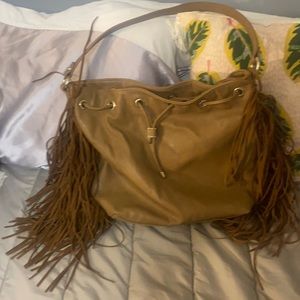 Oversized faux leather INC fringe bag great condition